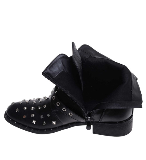 Czarne damskie botki z ćwiekami /D8-2 9805 +h2 S194/