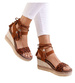 Sandały na koturnie i platformie Camel /C2-2 14048 S290/