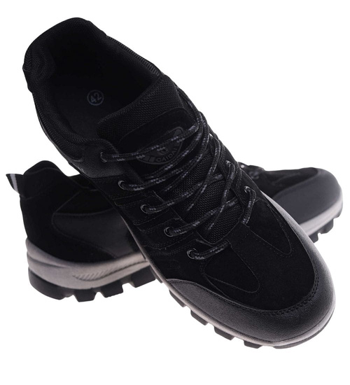 Sznurowane czarne męskie buty trekkingowe /F3-1 18103 S396/
