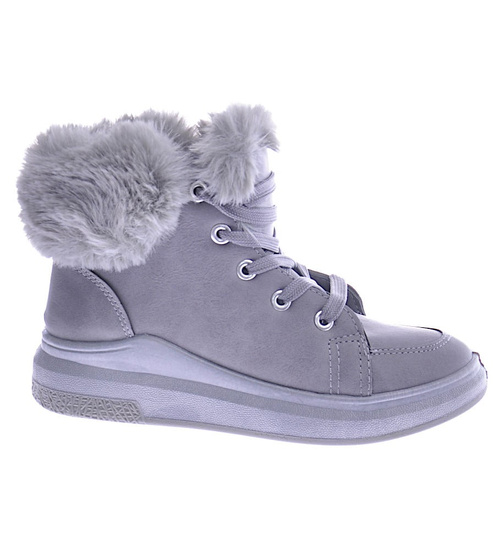 Ocieplane botki jak trampki Szare /B6-2 12697 S390/