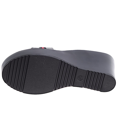 Srebrne klapki damskie na koturnie i platformie /G5-2 16292 S230/