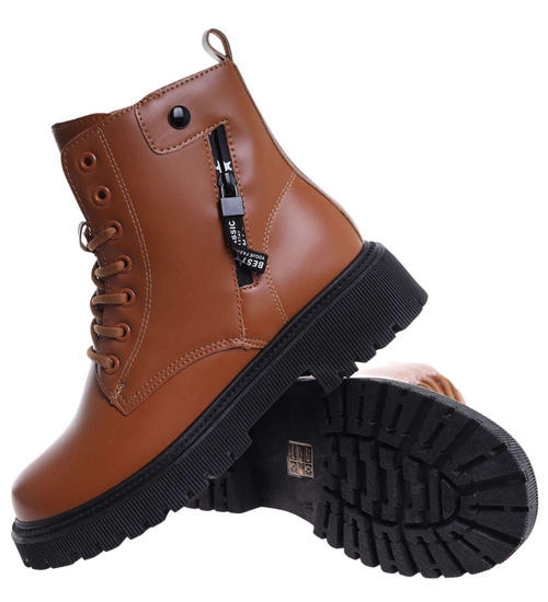 Zimowe brązowe botki trapery /E10-3 18526 T385/