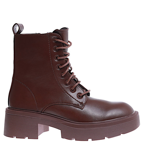 Brązowe botki trapery damskie ocieplane /G5-3 15204 T396/