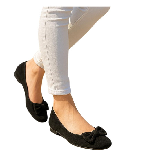 Czarne baleriny damskie z kokardą /E3-1 +h2 17696 W4-92/