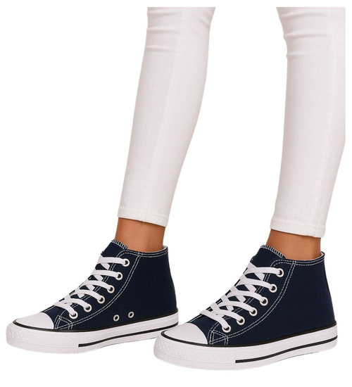 Wysokie dziewczęce trampki z tkaniny Granatowe /G6-2 14262 T85-5/