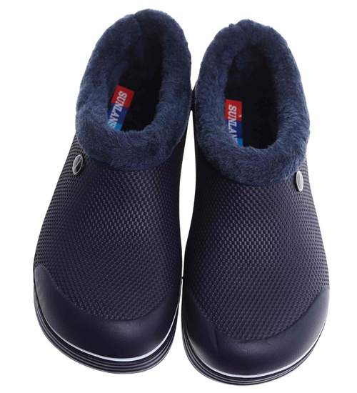 Męskie kalosze piankowe z futerkiem Granatowo białe /H2 18167 T291/