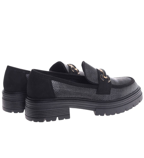 Czarne półbuty loafersy damskie na platformie /L2-1 18620 W142/