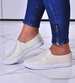 Materiałowe beżowe tenisówki slip on /E10-2 10753 T195/