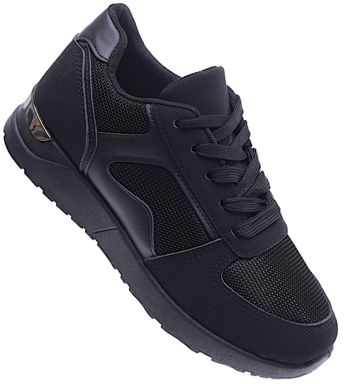 Sznurowane czarne buty sportowe damskie /D5-2 15711 T287/