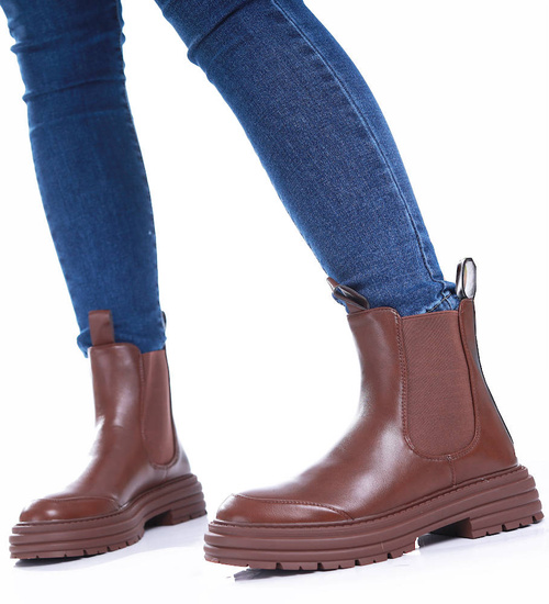 Brązowe botki sztyblety lekko ocieplane /E1-1 17060 T288/