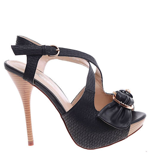 Czarne damskie sandały na szpilce i platformie /D3-2 16269 T192/