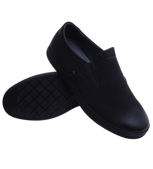 Wsuwane męskie półbuty mokasyny Czarne /G5-3 18143 T555/