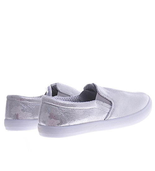 Wsuwane srebrne trampki slip on /G2-3 11195 T108/