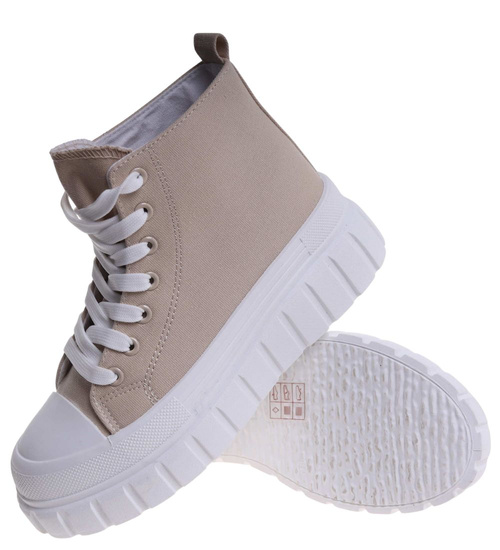 Beżowe trampki damskie na platformie /C7-2 9144 S495/