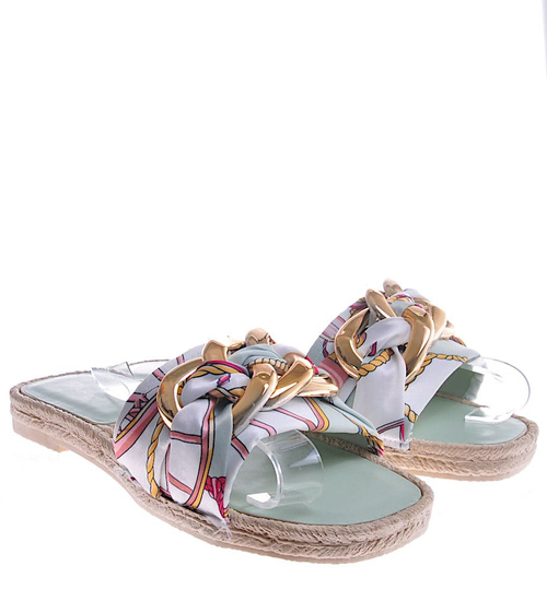 Zielone damskie klapki z łańcuchem /A2-1 11861 T293/