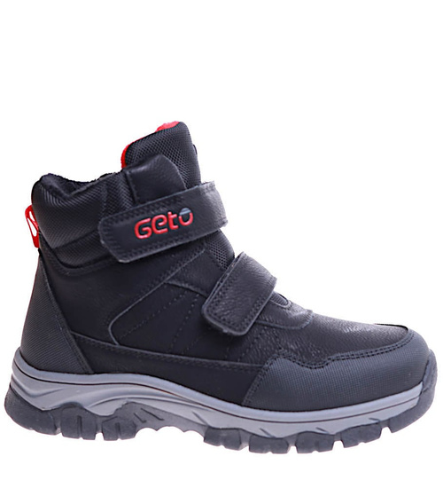 Ocieplane czarne chłopięce buty trekkingowe na rzepy /A7-3 17138 T633/