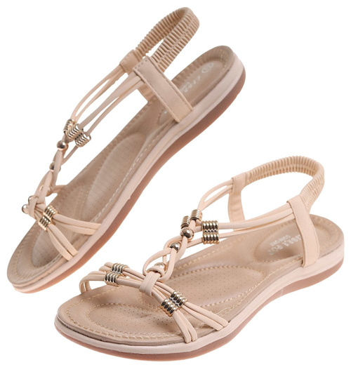 Beżowe paseczkowe sandały damskie wsuwane /E1-2 17916 W235/