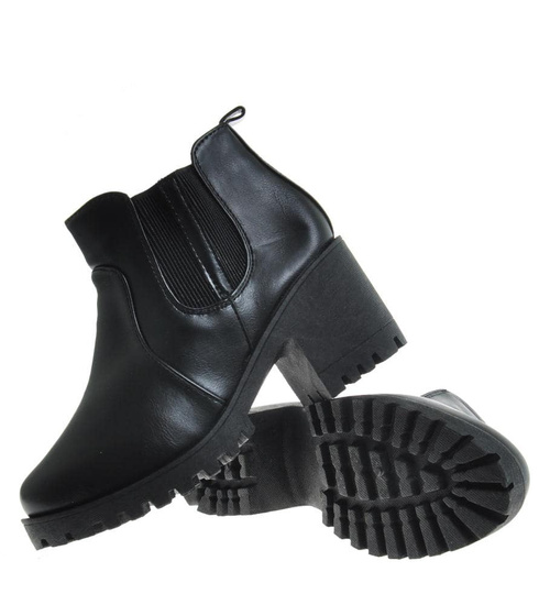 Damskie botki na obcasie w kolorze czarnym /E10-3 9881 S212/