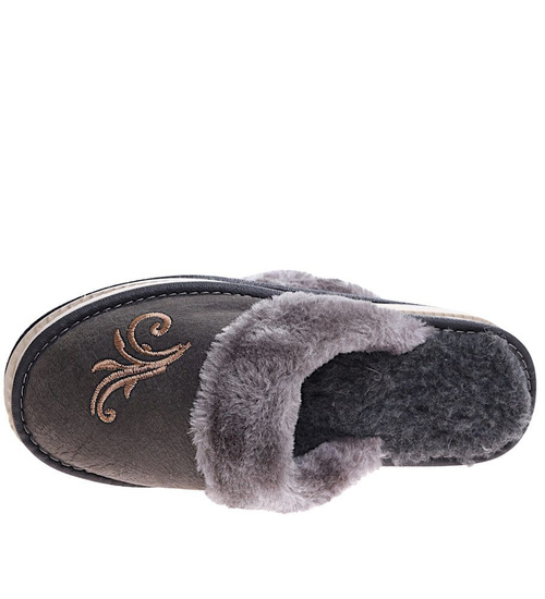 Ocieplane szare kapcie damskie /G8-1 15381 S197/