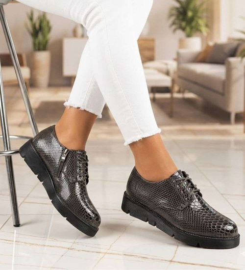 Szare sznurowane dziewczęce półbuty /B3-3 14940 T039/