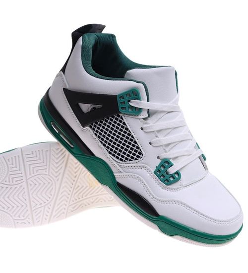Wysokie męskie buty sportowe sneakersy White Green /B1-2 17217 T682/