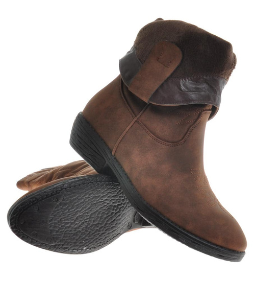 Kowbojki damskie ocieplane Brązowe /G13-2 10151 S296/