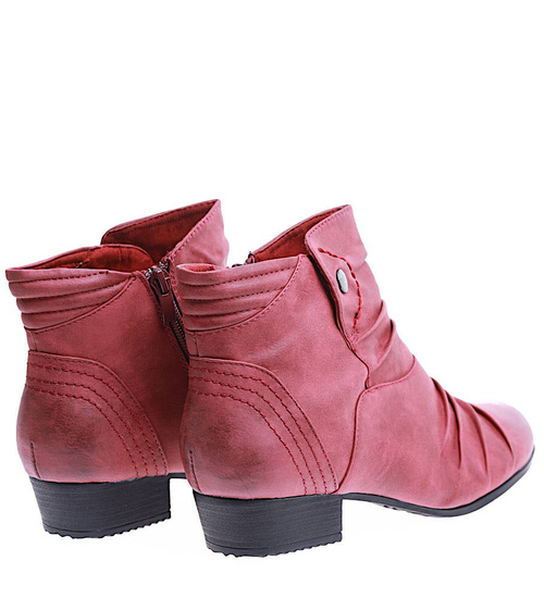 Damskie bordowe botki na niskim obcasie / G13-2 12778 T240/