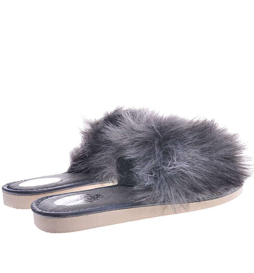 Szare damskie klapki z kudłatym futerkiem Premium /A10-1 11321 S292/