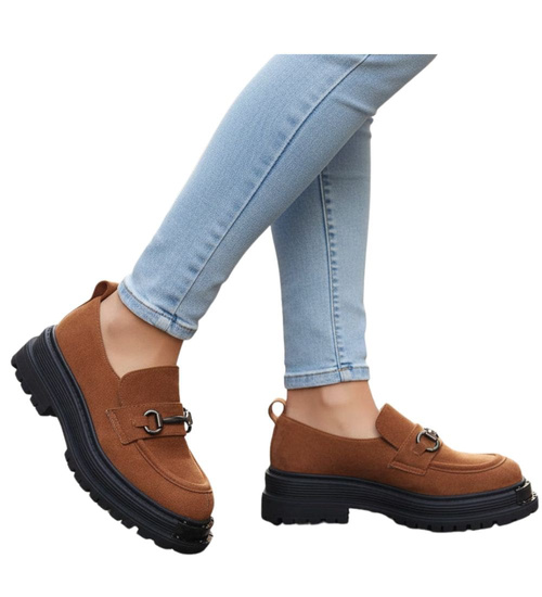 Karmelowe półbuty loafersy na platformie /G6-2 18486 T200/