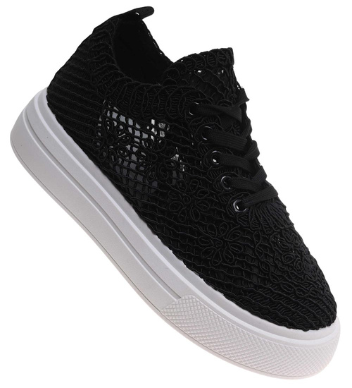 Ażurowe letnie trampki na platformie Czarne /G12-3 17950 G383 +H2/