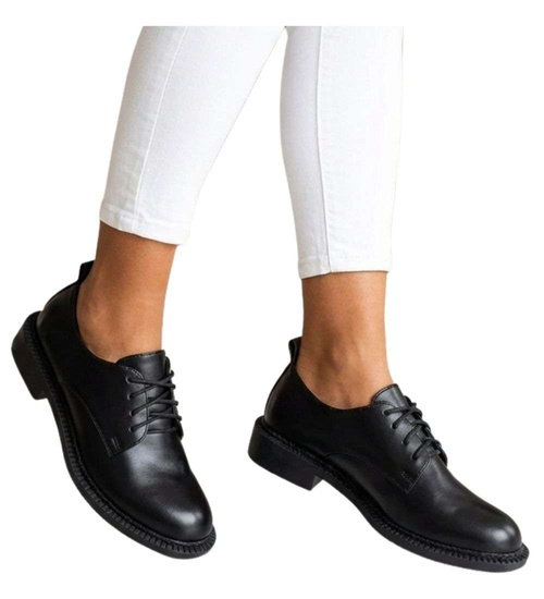 Czarne półbuty oxfordy damskie sznurowane /D4-3 18700 T155/