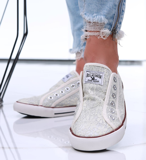 Wsuwane trampki damskie Ecru /A2-1 16492 G8-6/