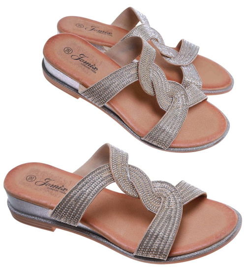 Srebrne klapki na niskim obcasie /A5-2 17669 G188/