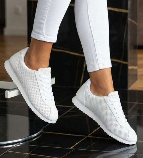 Białe damskie buty sportowe sznurowane sneakersy /E4-3 18664 T107/