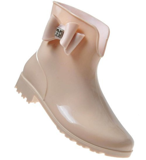 Beżowe kalosze damskie z kokardą /E2-1 6489 S271/