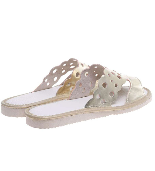 Złote ażurowe domowe klapki kapcie /G11-1 16203  S165/