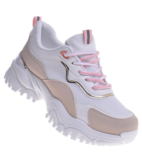 Damskie sneakersy na platformie Beżowe /E5-3 10621 S439/
