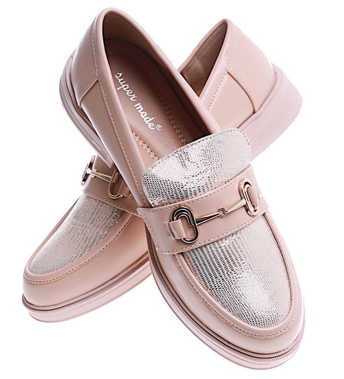 Beżowe półbuty mokasyny damskie /A7-2 15481 T249