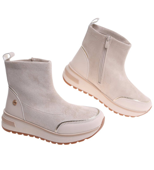 Sportowe botki damskie na zimę beżowe /E1-1 18557 W205/