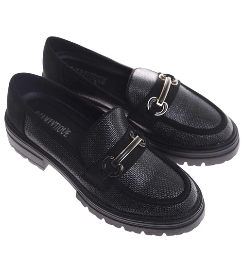 Czarne półbuty loafersy damskie na platformie /L2-1 18620 W142/