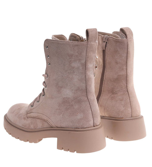 Zimowe botki trapery beżowe z cyrkoniami /A6-1 18574 W440/