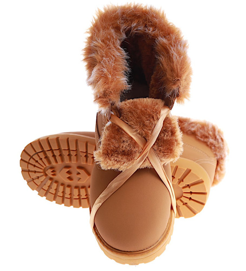 Camelowe dziewczęce trapery z futerkiem /C1-2 15044 T392/