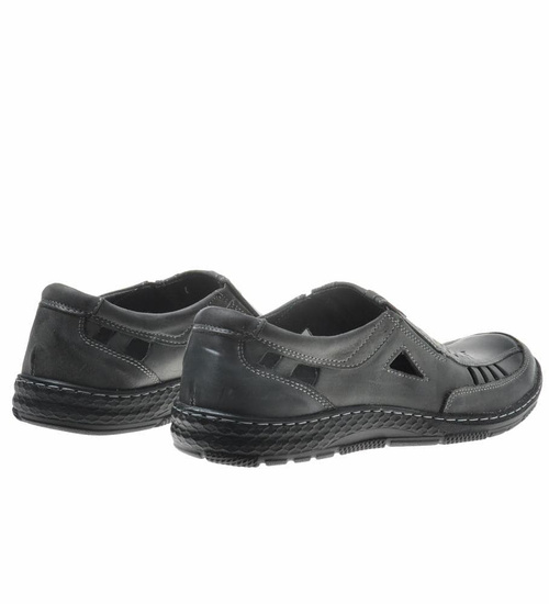 Przewiewne półbuty męskie ze skóry naturalnej Szare /H-7 11402 436-1 S111/