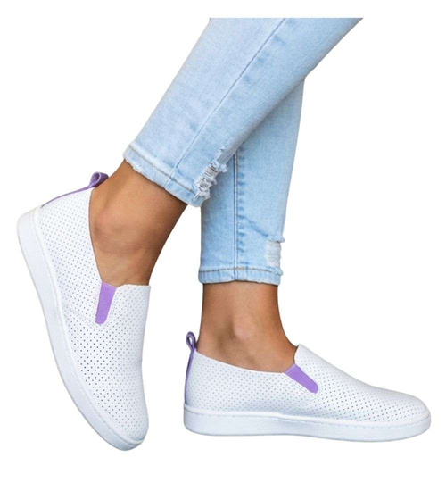 Biało fioletowe damskie tenisówki slip on /G7-2 17939 G137 +L3-2/