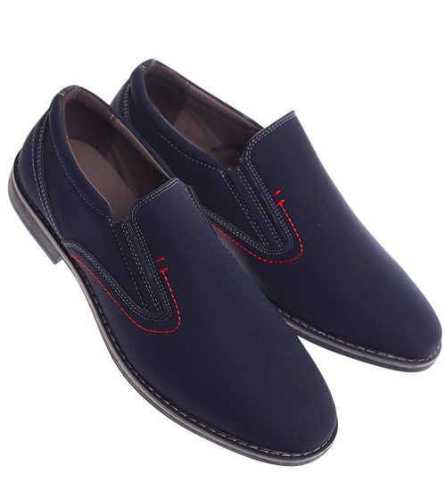 Wsuwane męskie półbuty granatowe pantofle /B4-2 15301 T356/