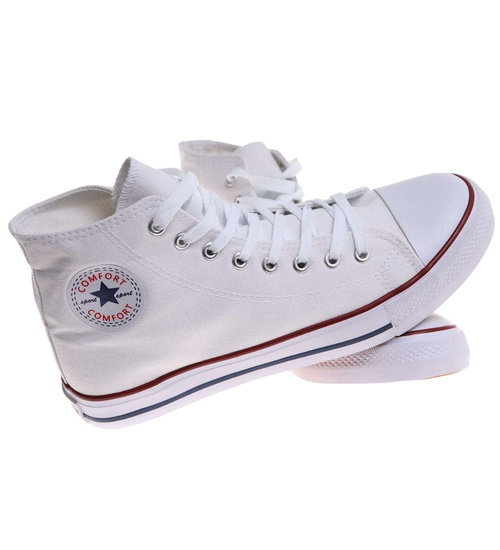 Trampki męskie wysokie Sznurowane białe z tkaniny /C3-3 17974 T232/