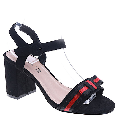 Czarne zamszowe sandały na słupku /H2 D8-3 14071 S243/