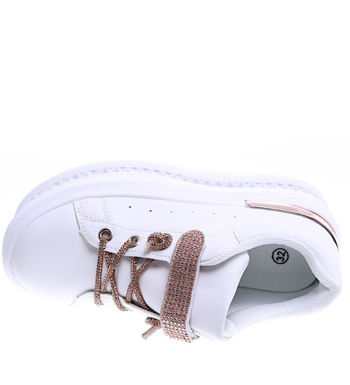 Biało złote dziewczęce trampki na rzep /B1-3 15787 T5/