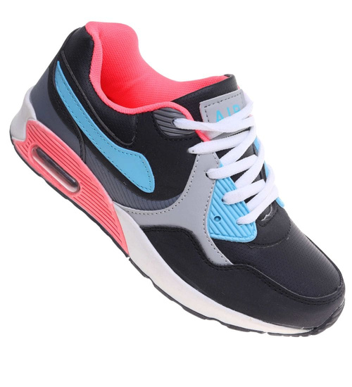 Sznurowane dziewczęce buty sportowe Black fuksja /E6-2 18129 T292/