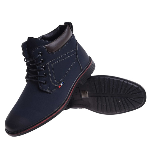 Ocieplane zimowe botki męskie Granatowe /D5-1 18458 T389/